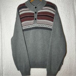 Chaps Men's Fair Isle Three Button Mock‎ Neck Collar Pullover Sweater Size XXL